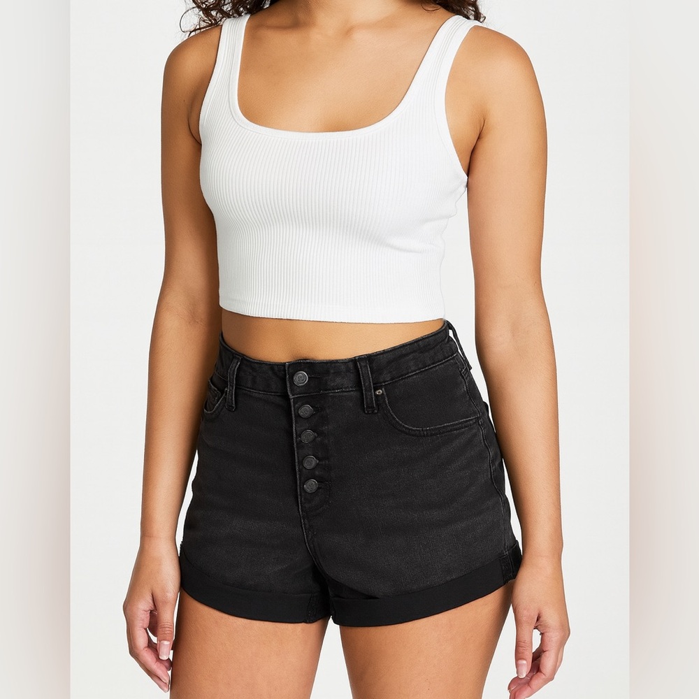 Almost Famous 13 Black Exposed Button Fly Super High Rise Denim Shorts
